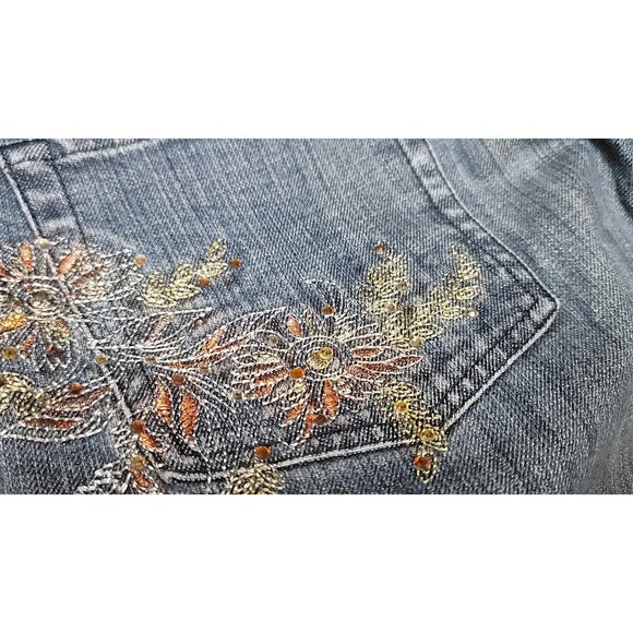 Chico's Platinum Denim Jeans Pants Floral Embroidered Studded - Picture 3 of 6